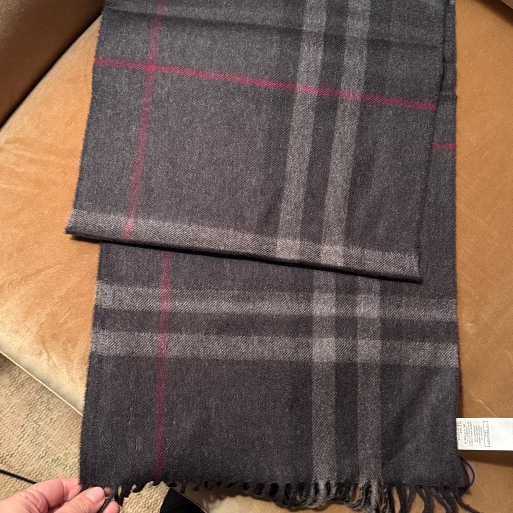 Burberry Charcoal and Red Check Scarf - Picture 3 of 6